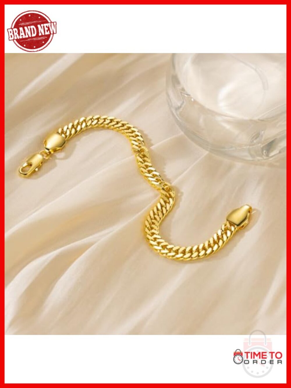 14K Gold Plated Cuban Link Bracelet Lobster Clasp for Men Women - Picture 3 of 6